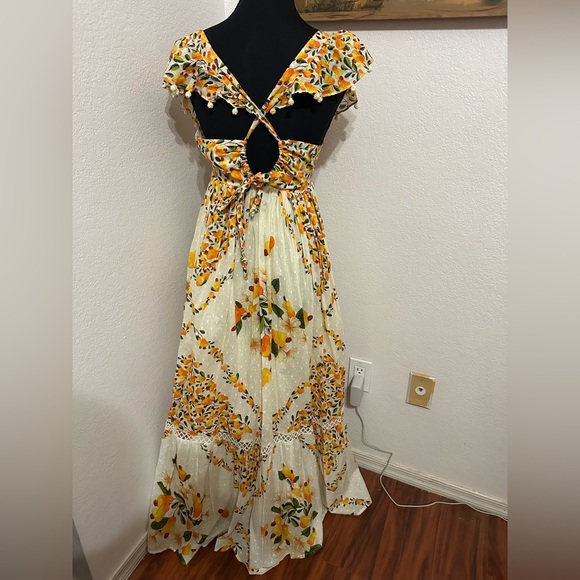 Farm Rio Cashew Ruffle Crossback Off White & Yellow Floral Maxi Dress - XS - Picture 7 of 13
